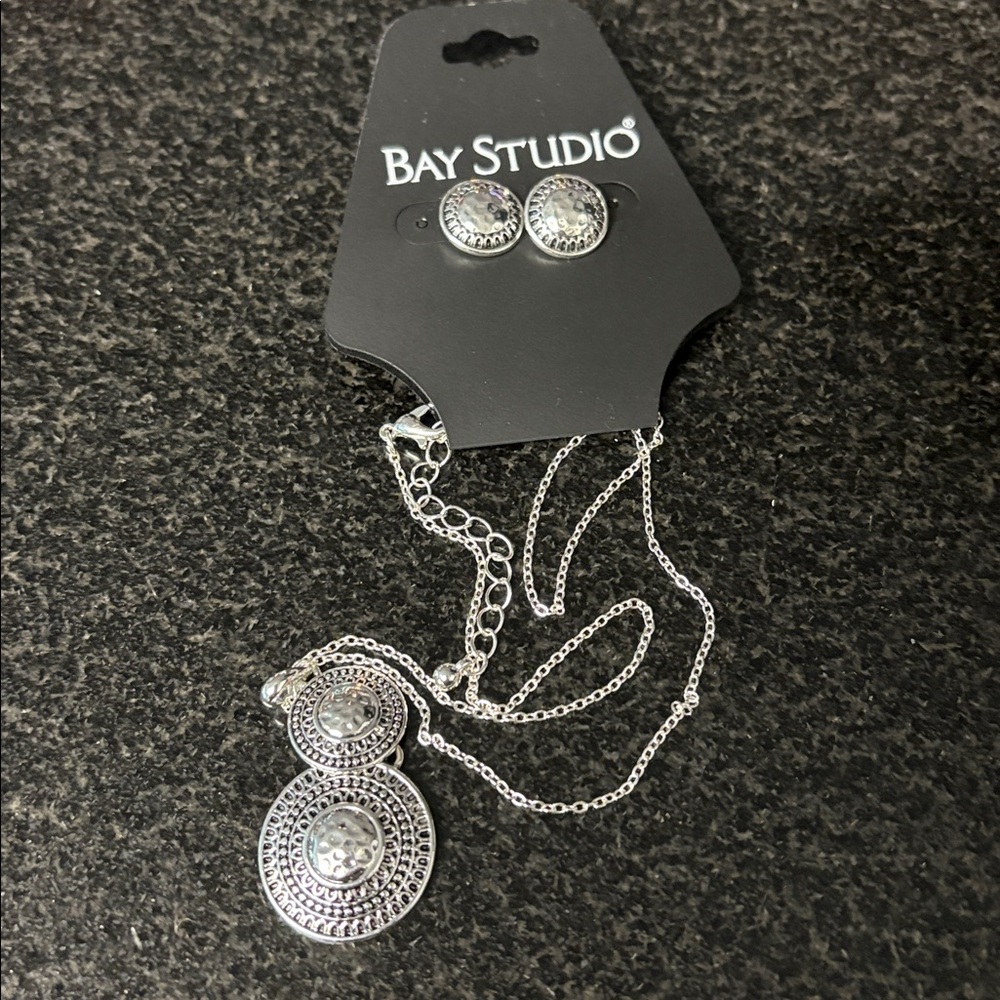 Bay Studio Silver Double Circle Necklace